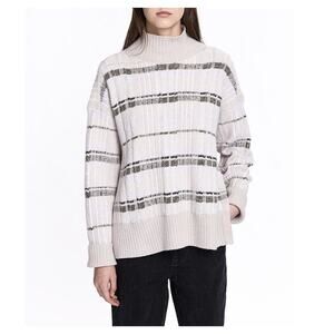 3.1 Phillip Lim Abstract Float Plaid Sweater XS Mock Neck Tie Sides Split Hem